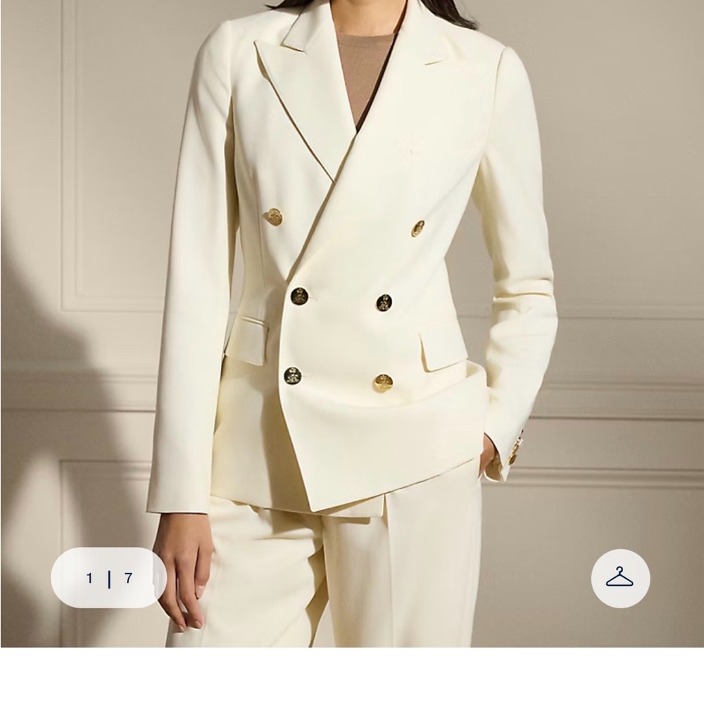 Ralph Lauren mascarpone Cream Double-Breasted Blazer with cream Buttons 98% wool